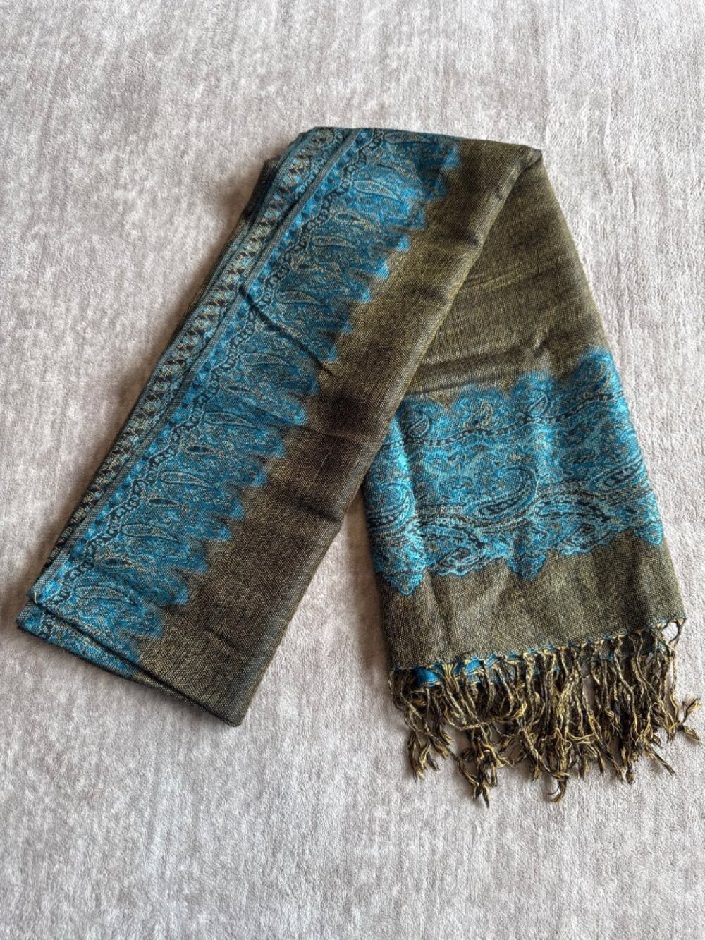 Woven Rectangle Women's Fashion Scarf with Fringe Blue Yellow Black Fall